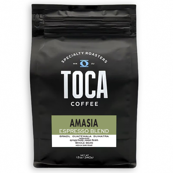 Amasia Espresso Blend - syrupy body sweet finish - Brazil Guatemala Sumatra - TOCA Coffee