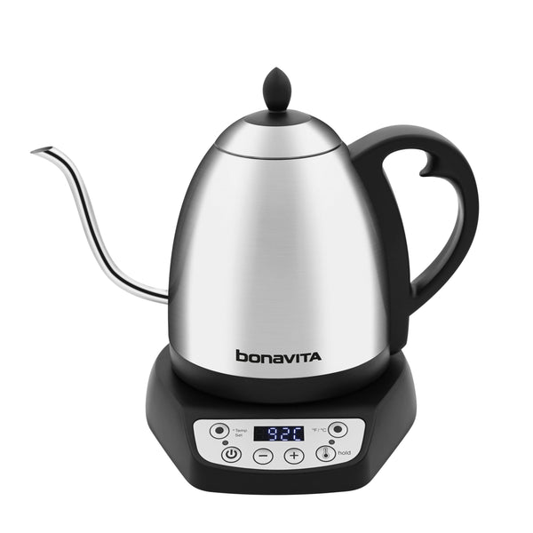 Bonavita Classic 1.0L Gooseneck Precision Temperature Electric Kettle| Coffee Brew and Tea, 1200 Watt, LED Panel, Stainless Steel